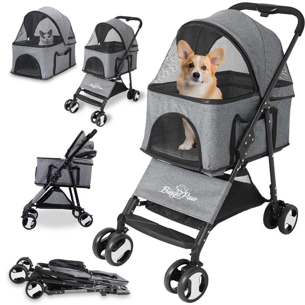 Pet Stroller 4 Wheels Dog Cat Stroller for Small Medium Puppy Dogs Cats Foldable