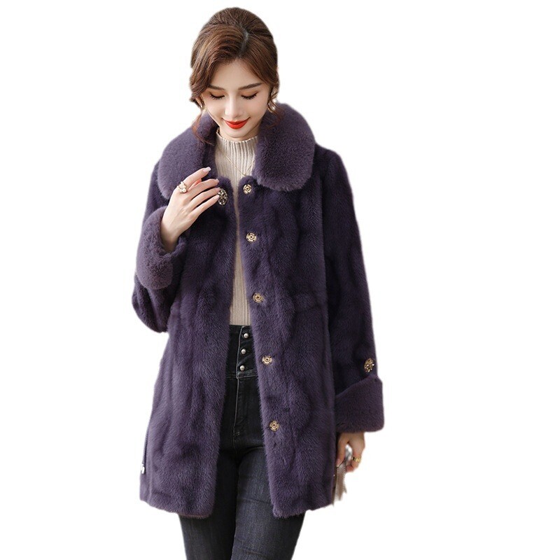 Mid-Length Imitation Mink Fur Winter Coat with Thickened Lapel Overcoat