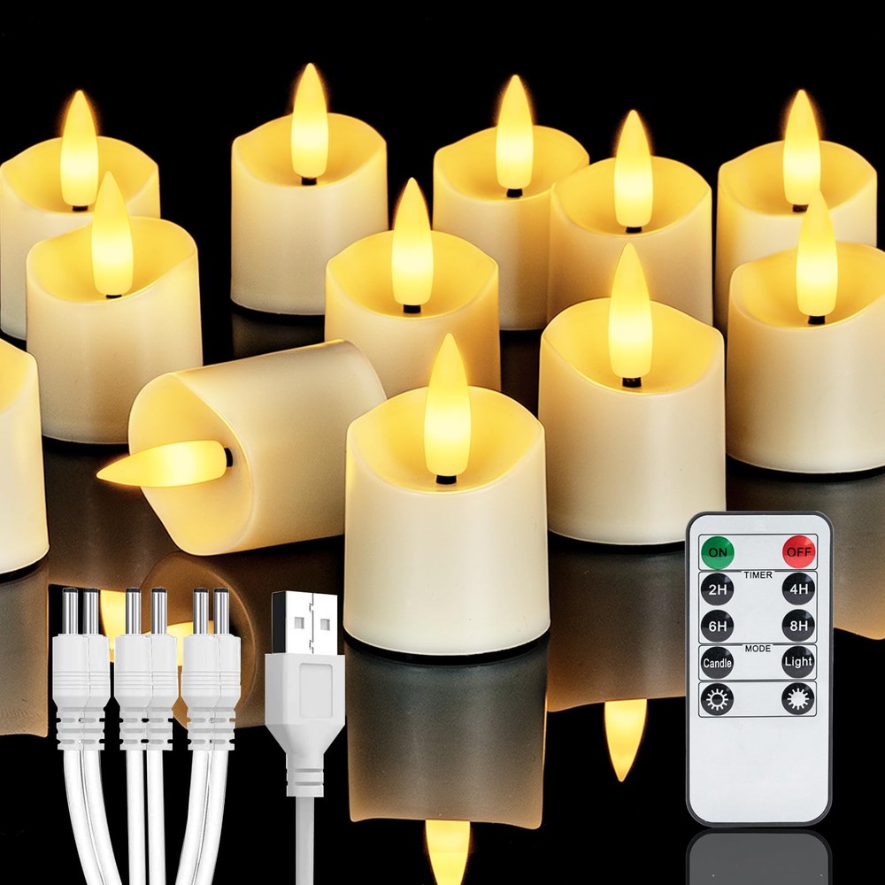 Rechargeable Flameless Candles, 2/4/6/8H Timer LED Votive Candles, 6 PCS Batt...
