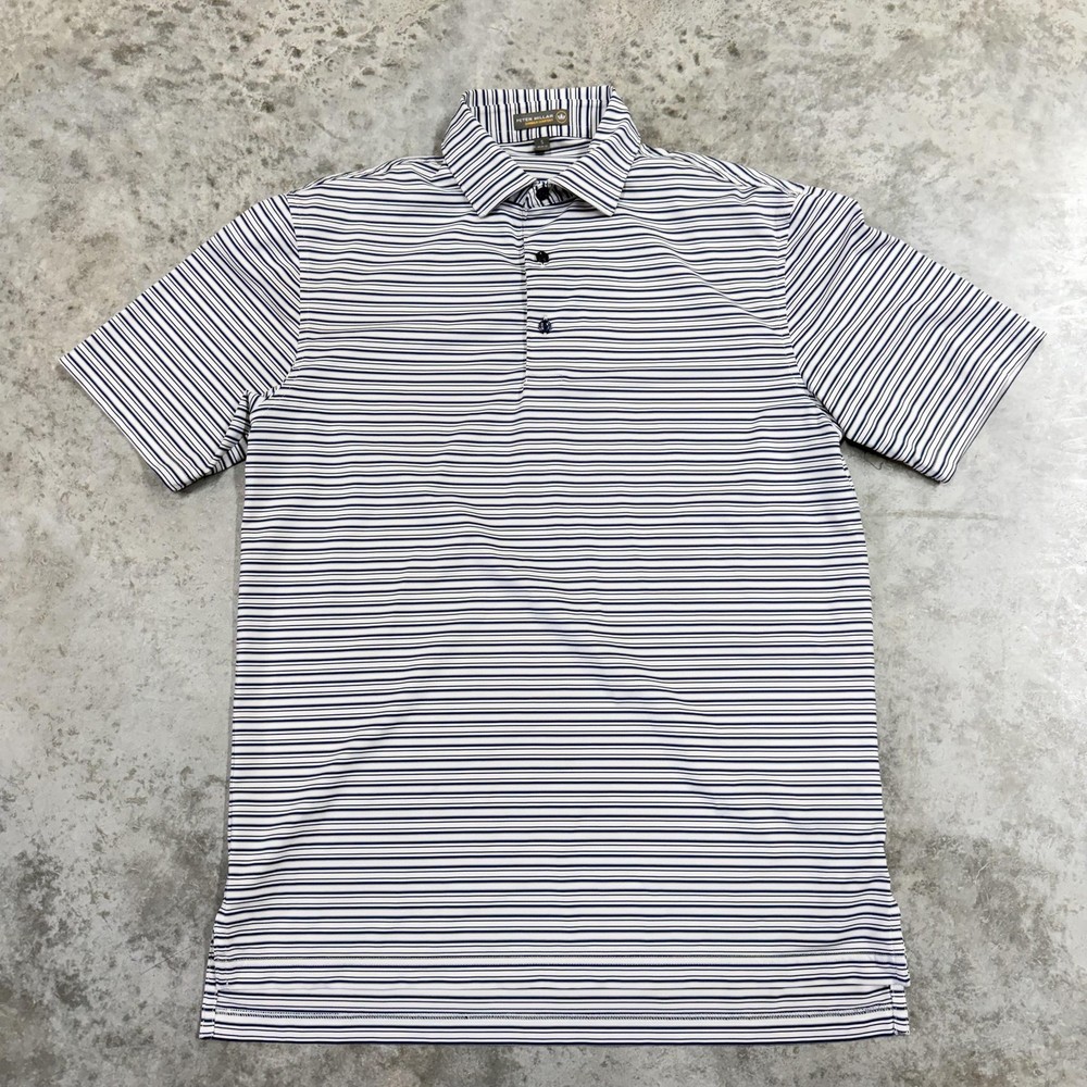 Peter Millar Polo Shirt Mens Small White Stripe Summer Comfort Golf Performance
