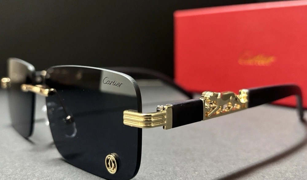 Cartier Rimless Sunglasses Blackwood  Frame With Dark Lenses! Great Look! 🔥