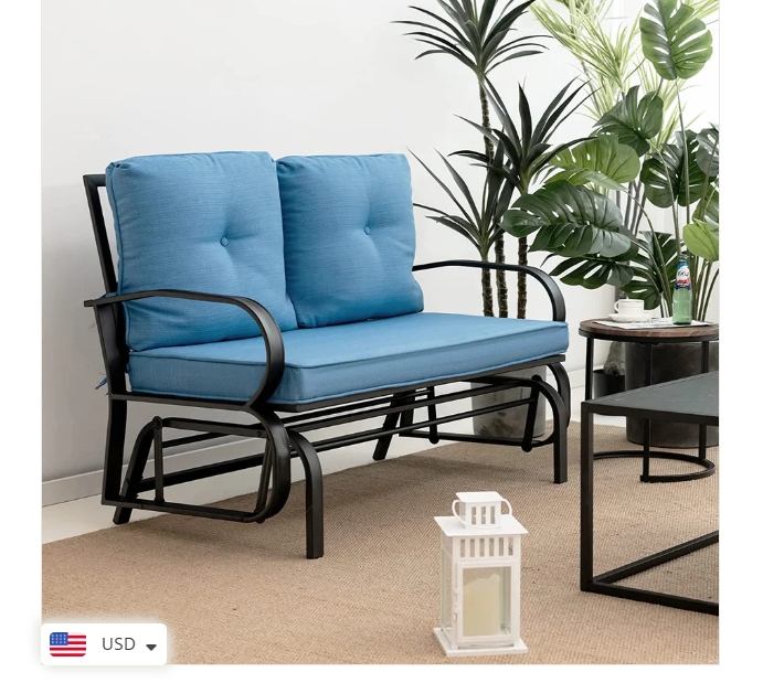 2 Seats Glider Bench for Outside,w/Cushions & Powder Coated Steel Frame-Navy