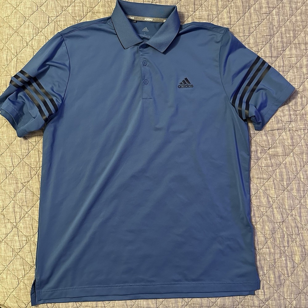 Adidas Golf Polo Shirt Men’s Large Blue Short Sleeve 3 Stripe Performance Mens L