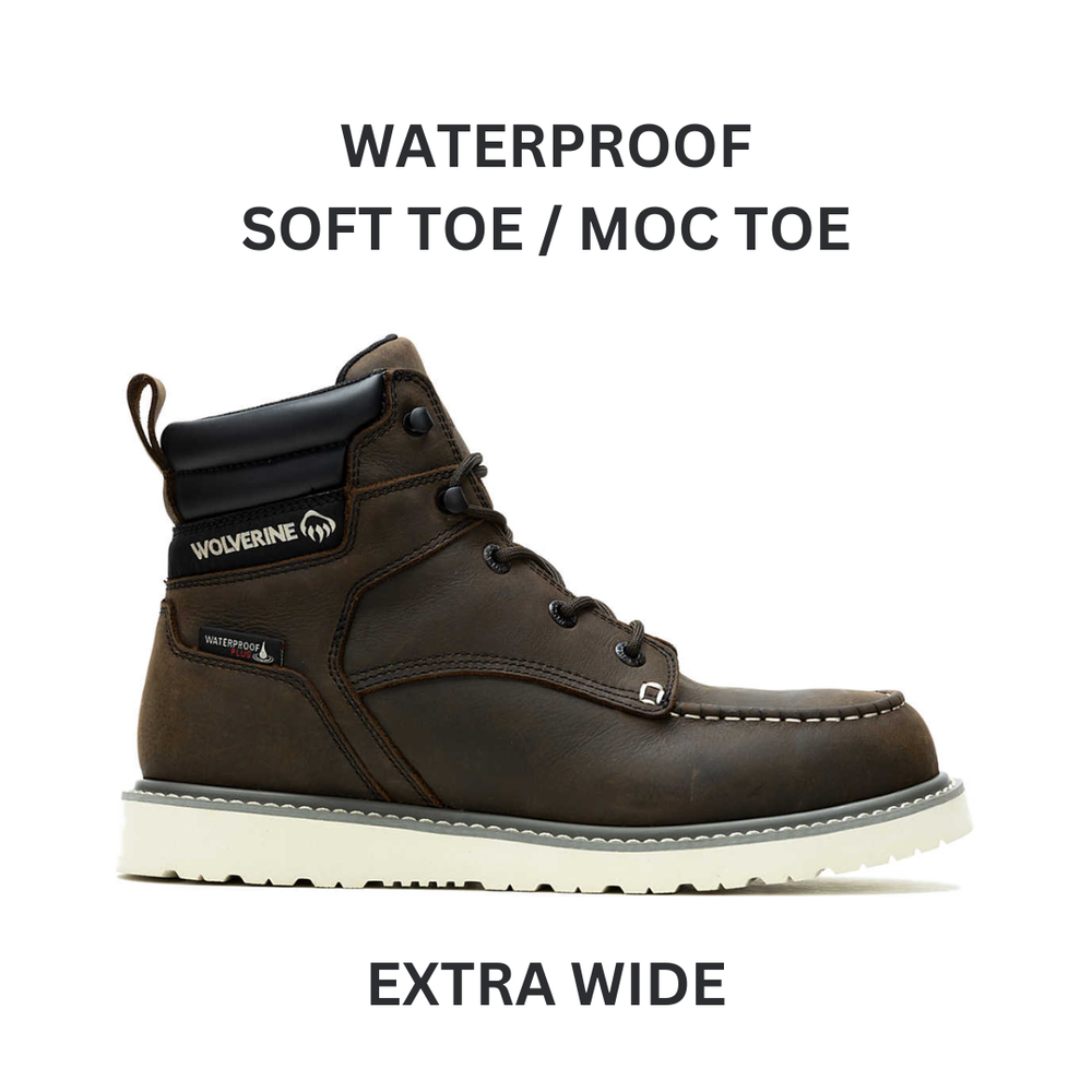 WOLVERINE Men's 6-Inch Brown Leather Work Boot Extra Wide WP Wedge