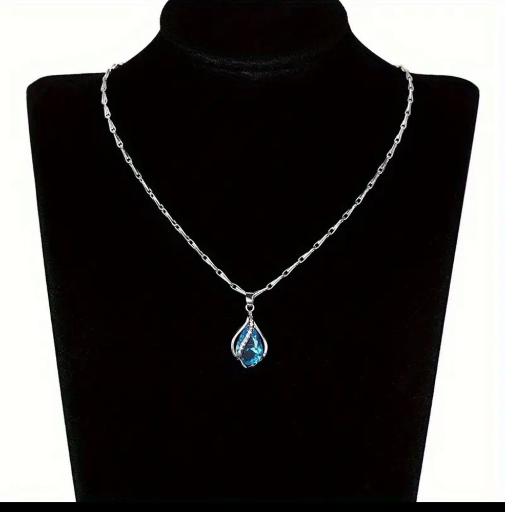 Synthetic Zirconia Copper Silver Plated Handmade Pendant Necklace