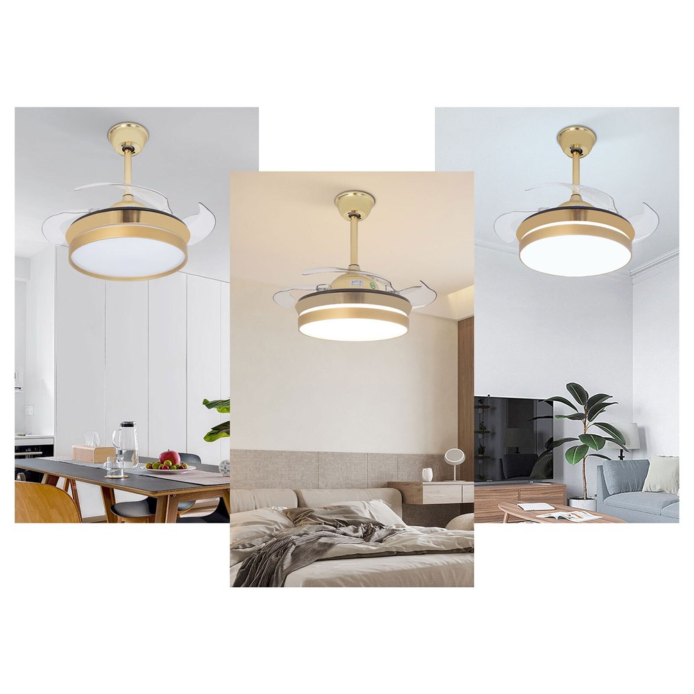 36 Inch Modern Smart Ceiling Fan with LED Light Bluetooth Speaker and Retractable Blades