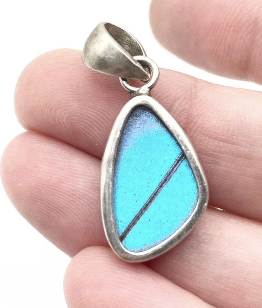 Beautiful Blue Morpho Butterfly Wing Pendant in Sterling Silver