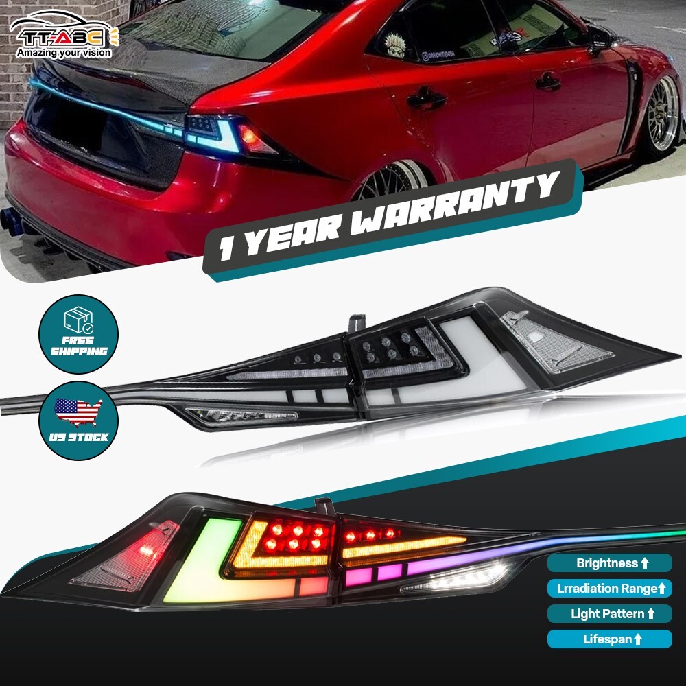 RGB Color LED Tail Lights For Lexus IS250 300h 350 F 2013-2020 Clear Lens Rears