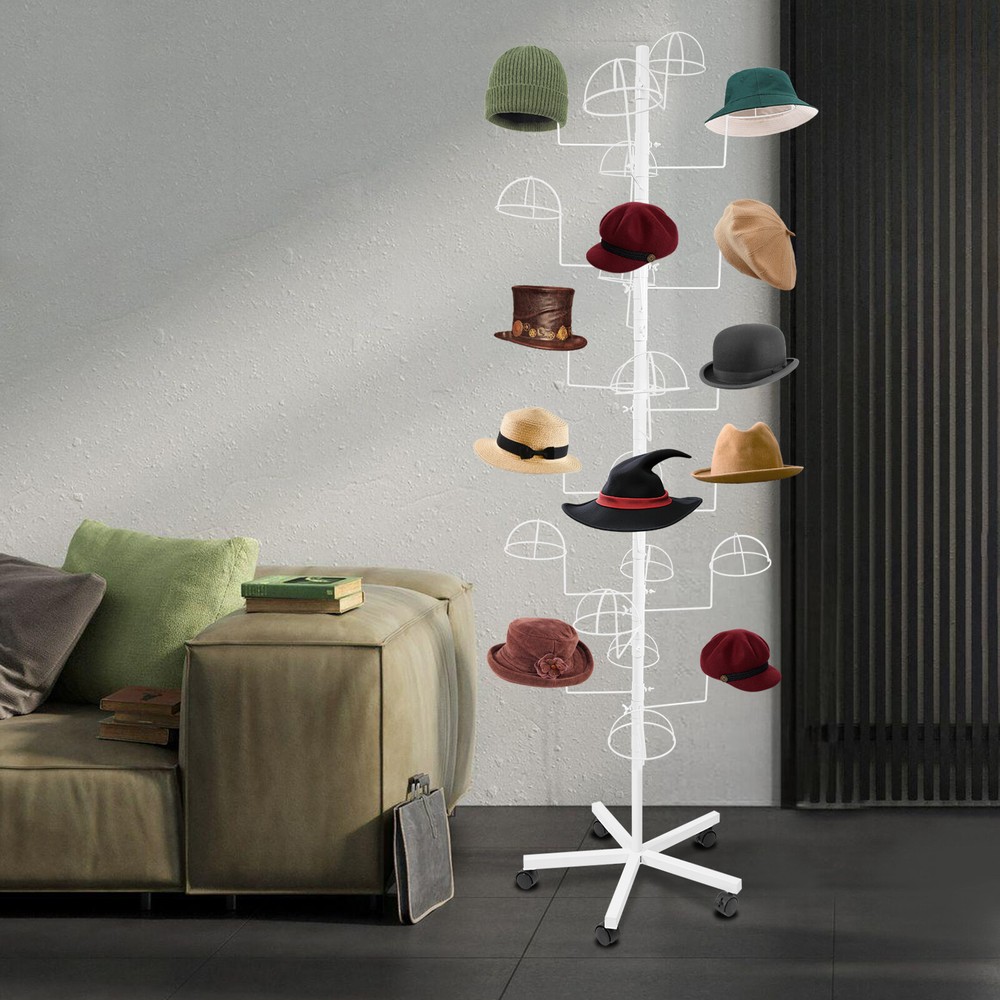 Metal Hats Display Stand, Hat Storage Stand with 25 Hooks, Freestanding Hat Rack