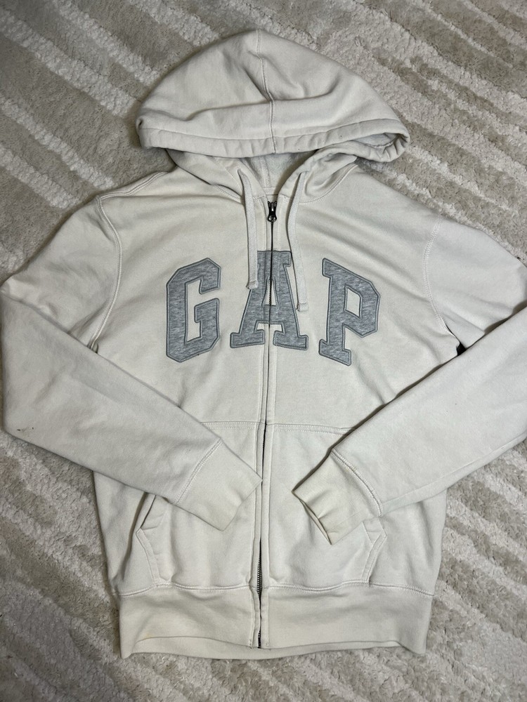 Gap Size XS Cream Gray Long sleeve Logo Full Zip Hoodie Sweater Pre-owned