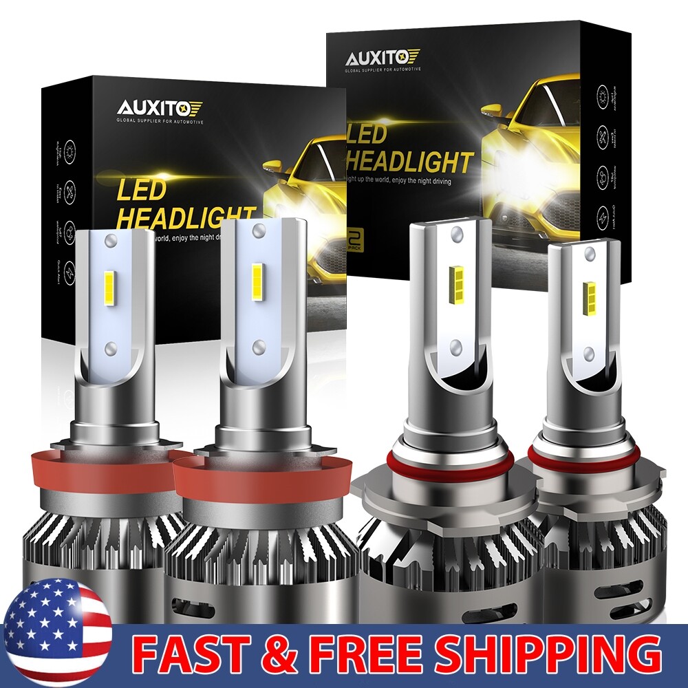 AUXITO 4X LED Headlight High Low Beam 9005 H11 Combo Bulbs Clear Cool White