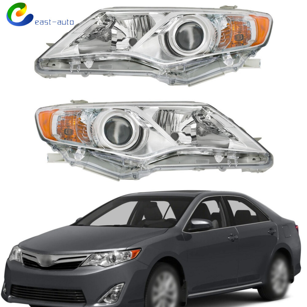 2012-2014 Toyota Camry Chrome Clear Halogen Headlight Assembly Pair L+R  