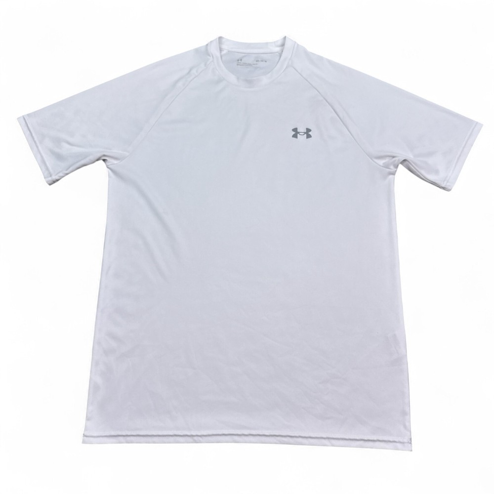 Under Armour Athletic T Shirt Mens Size Medium White Loose Fit Heatgear Active