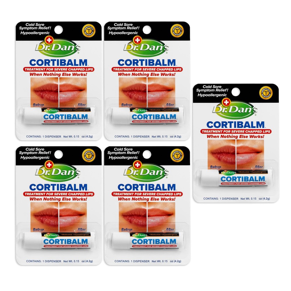 Cortibalm 5-Pack Healing Lip Balm for Dry Cracked Severely Chapped Lips