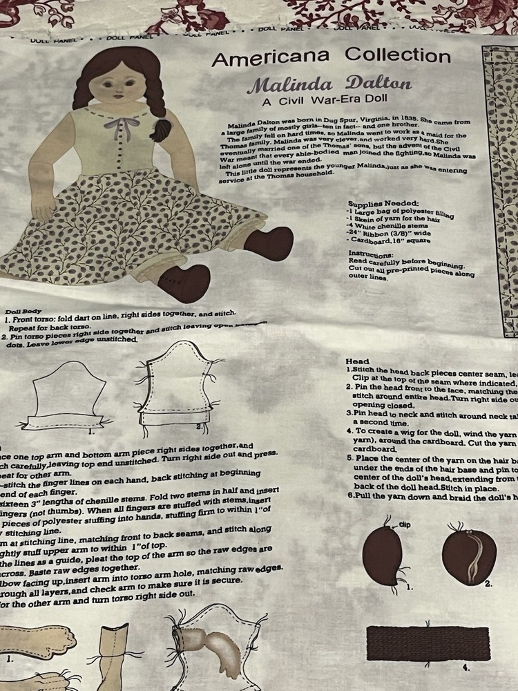 VTG Cut N Sew Fabric Doll Panel 18”