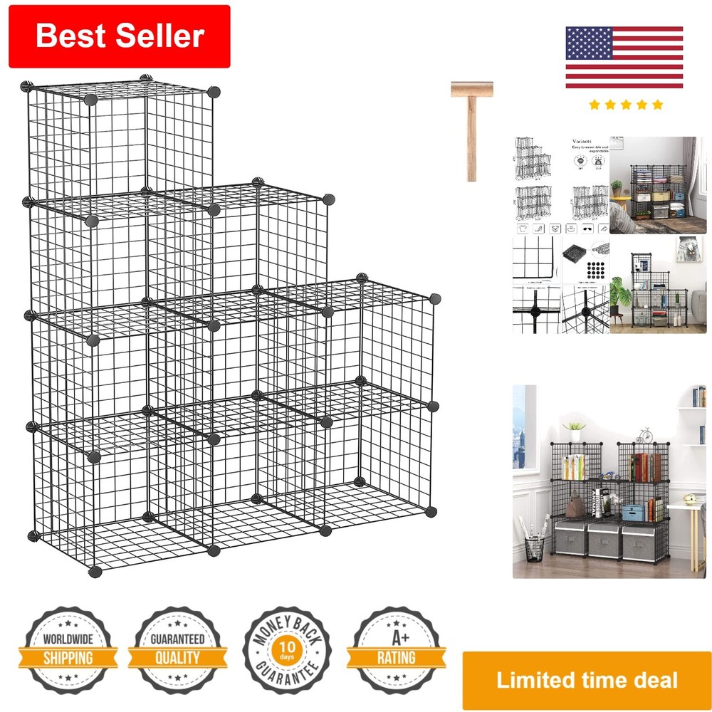 Metal Wire Cube Storage Organizer - 9-Cube Shelf for Home Office Living Room Organization