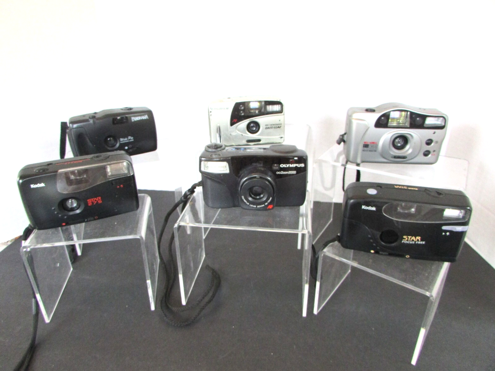 Lot of 6 Untested Point & Shoot Cameras Kodak Fuji Olympus Film Loading