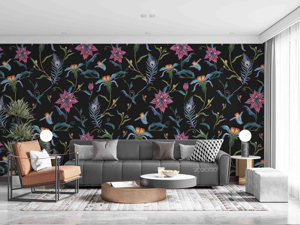 3D Flower Peacock Feathers Pattern Wall Murals Wallpaper Murals Wall Sticker