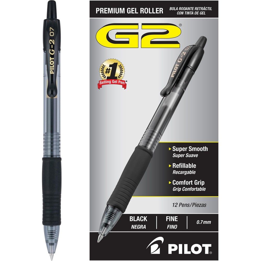 G2 Premium Gel Roller Pens Fine Point 0.7 mm Black Pack of 12 Dozen Box
