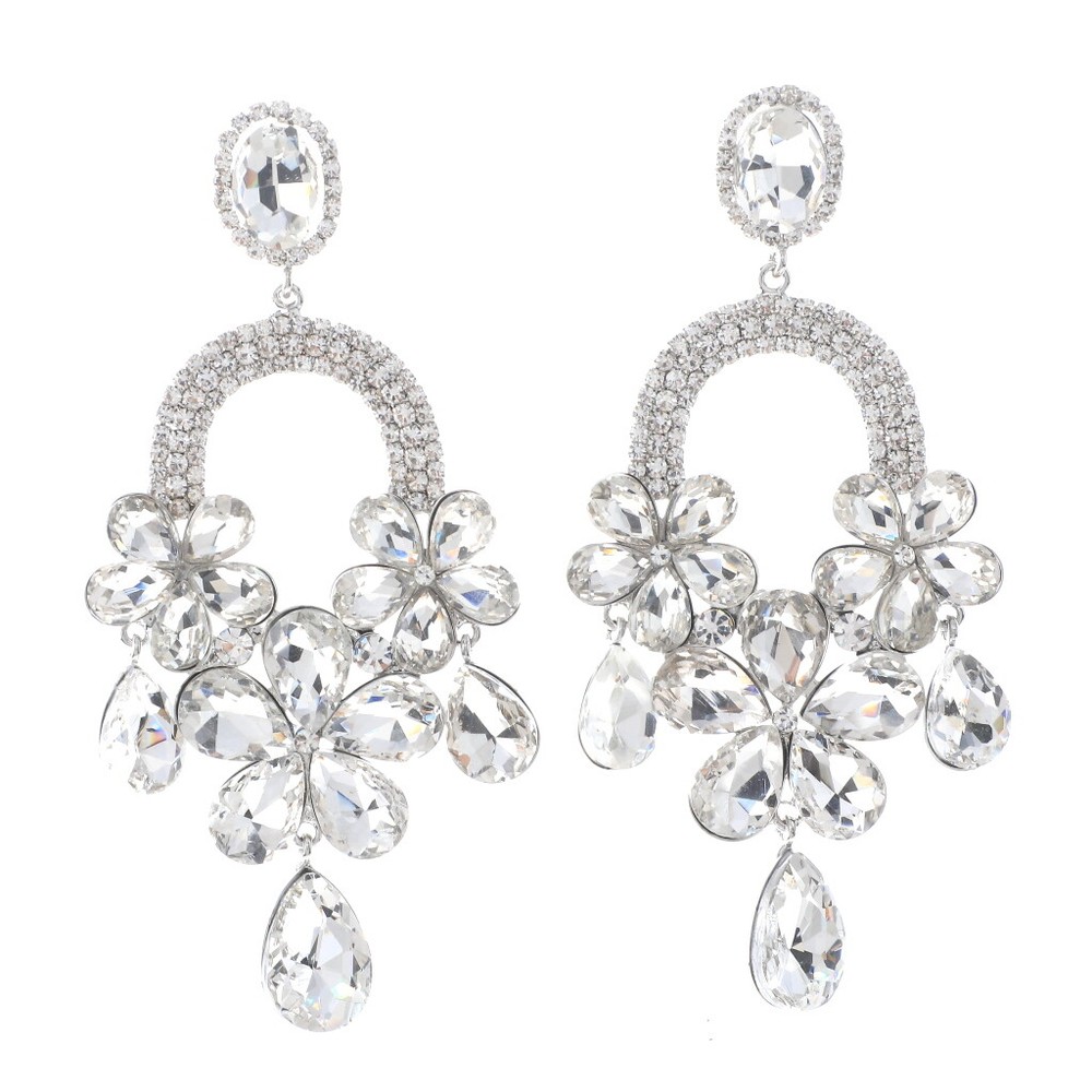 Silver Tone Rhinestone Crystal Chandelier Drop Earrings ESE9967-SCL