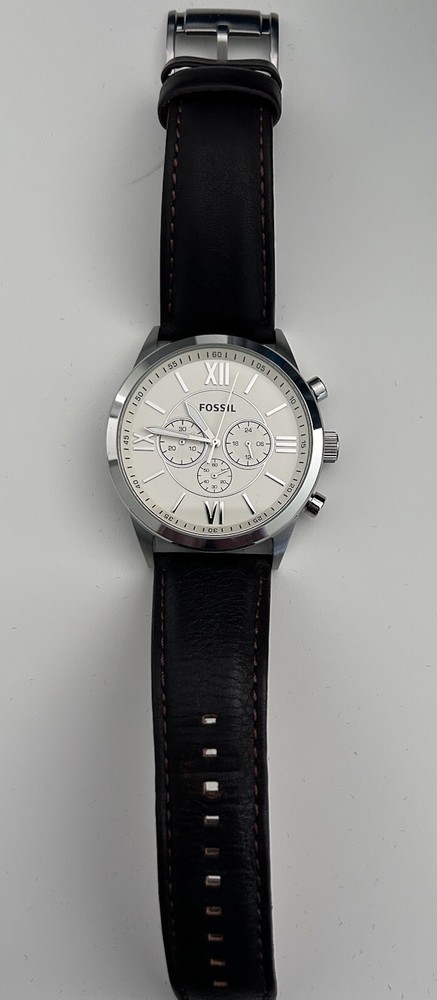 Fossil Flynn Chronograph Mens Brown Leather Strap Quartz Watch BQ1129 5 ATM Water Resistant