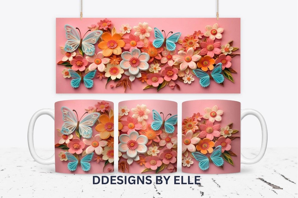 3D Butterfly Floral Wrap Design Ceramic Coffee Mug  