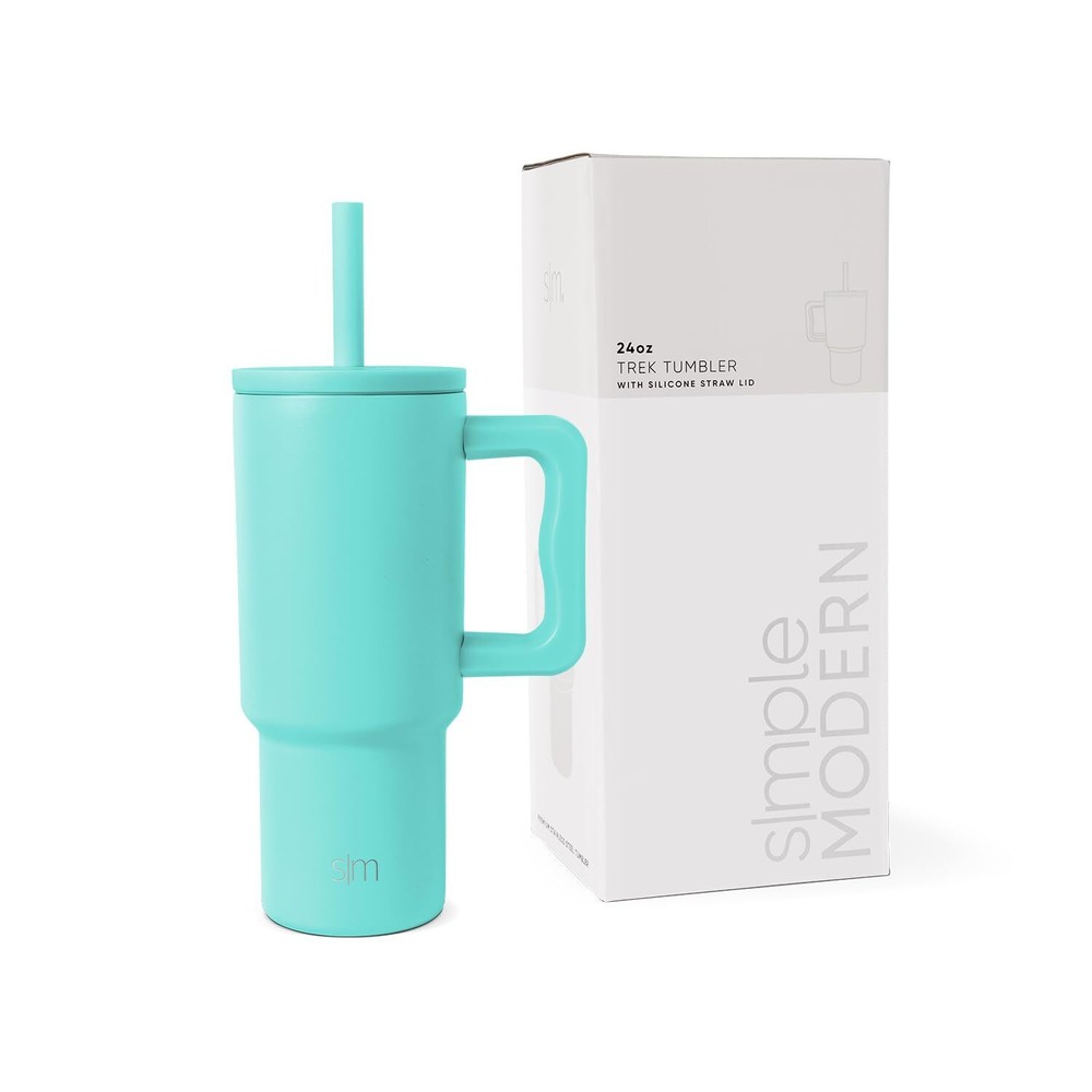 24 oz Tumbler with Handle and Silicone Straw Lid | Spill Proof and Leak Resis...