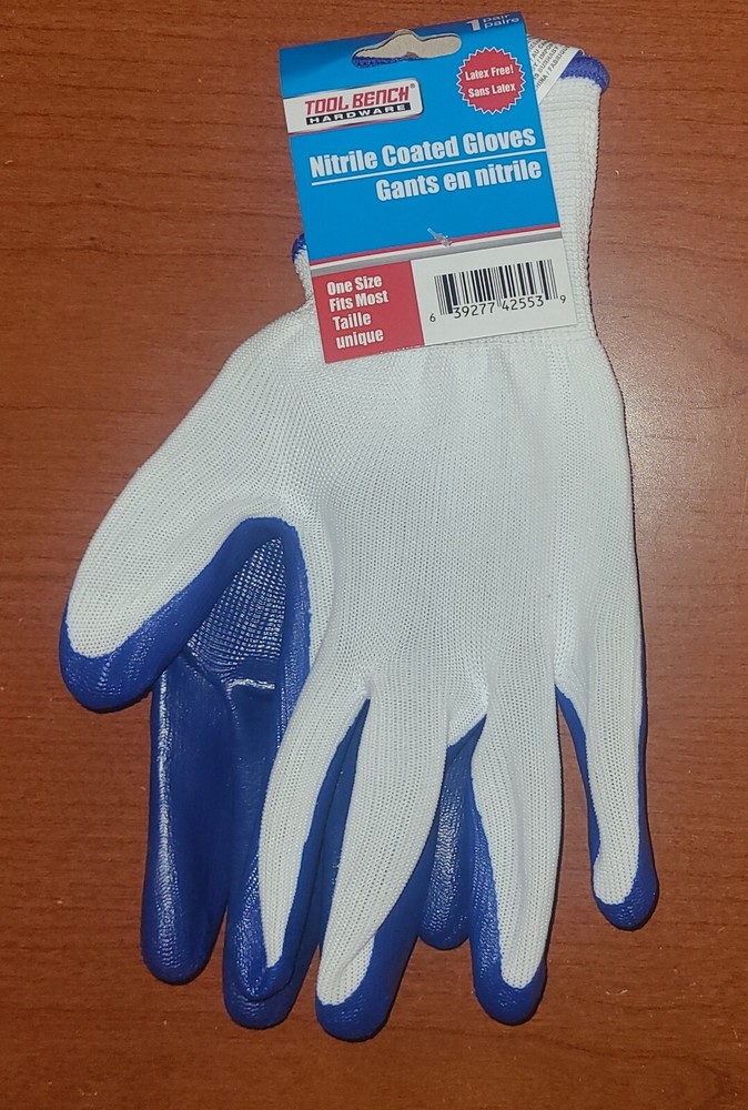 Nitrile Coated Work Gloves One Size Fits Most Durable Blue for Tool Bench Hardware