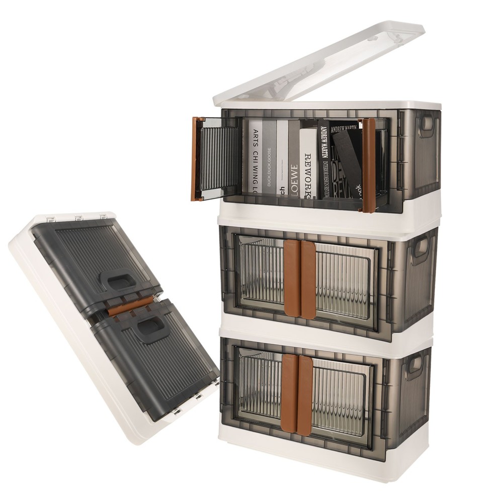 4Pcs 19.3x12.2x11.8 Inch Plastic Collapsible Storage Bins with Lid, White