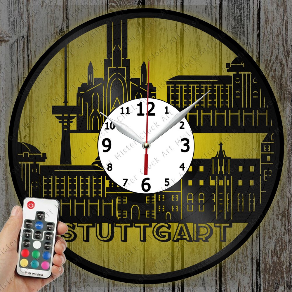 LED Clock Stuttgart Skyline Record Clock Art Decor Original Gift 6737