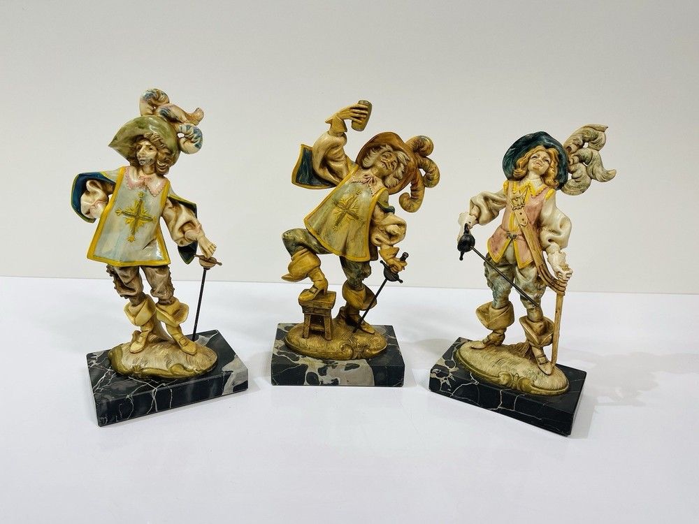 Fontanini Italy D'artagnan Three Musketeers Statues on Carrara Marble Base