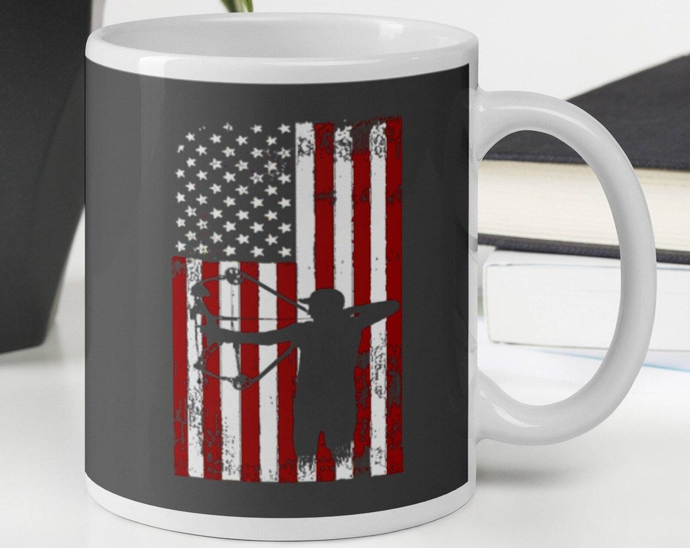Patriotic American Archery Bowhunter White Glossy Coffee Tea Cup Mug