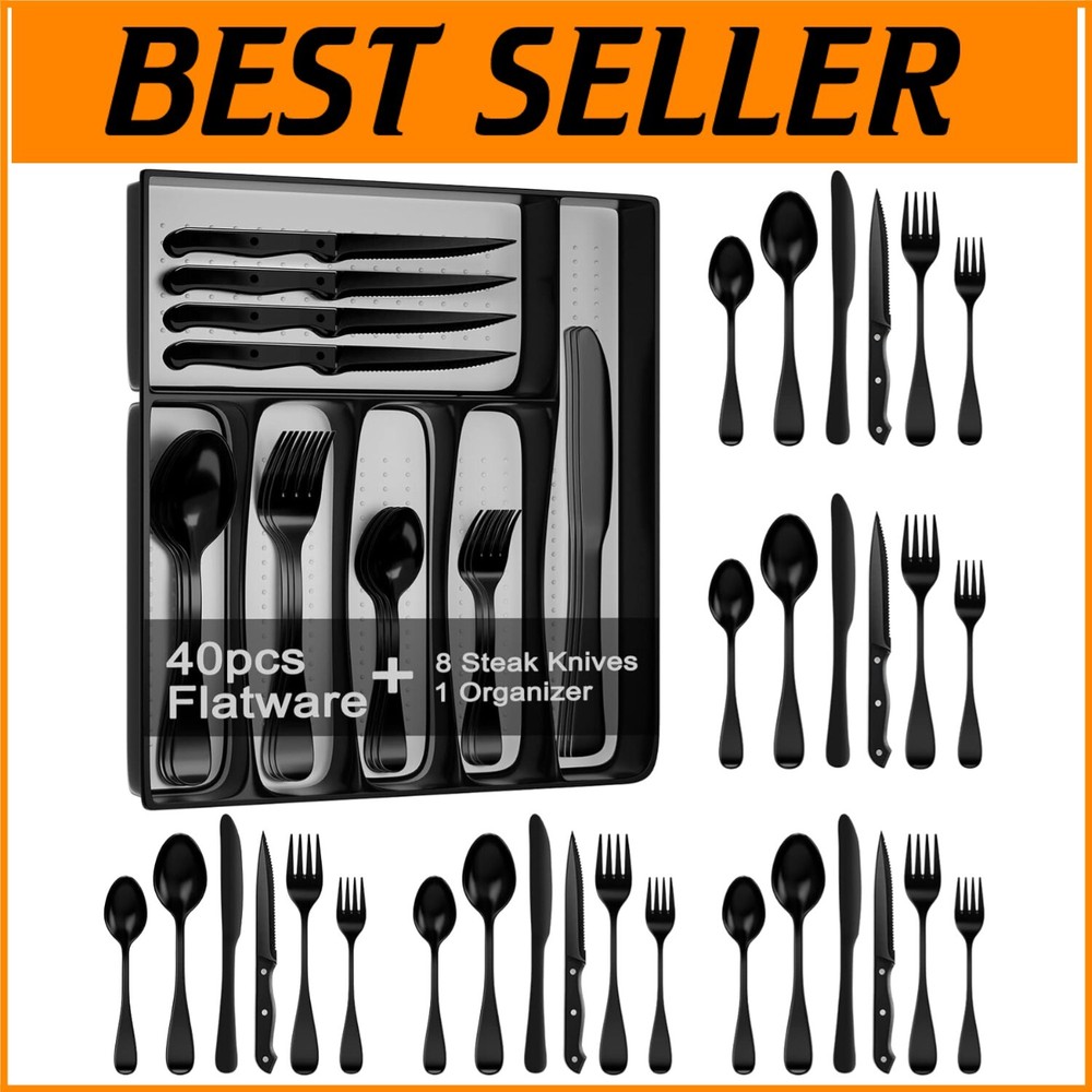 49-Piece Stainless Steel Silverware Set with Ergonomic Drawer Organizer for Effortless Storage