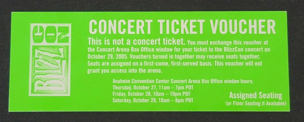 OFFSPRING Ticket BlizzCon 2005 Concert Voucher Blizzard Anaheim Convention Show-image