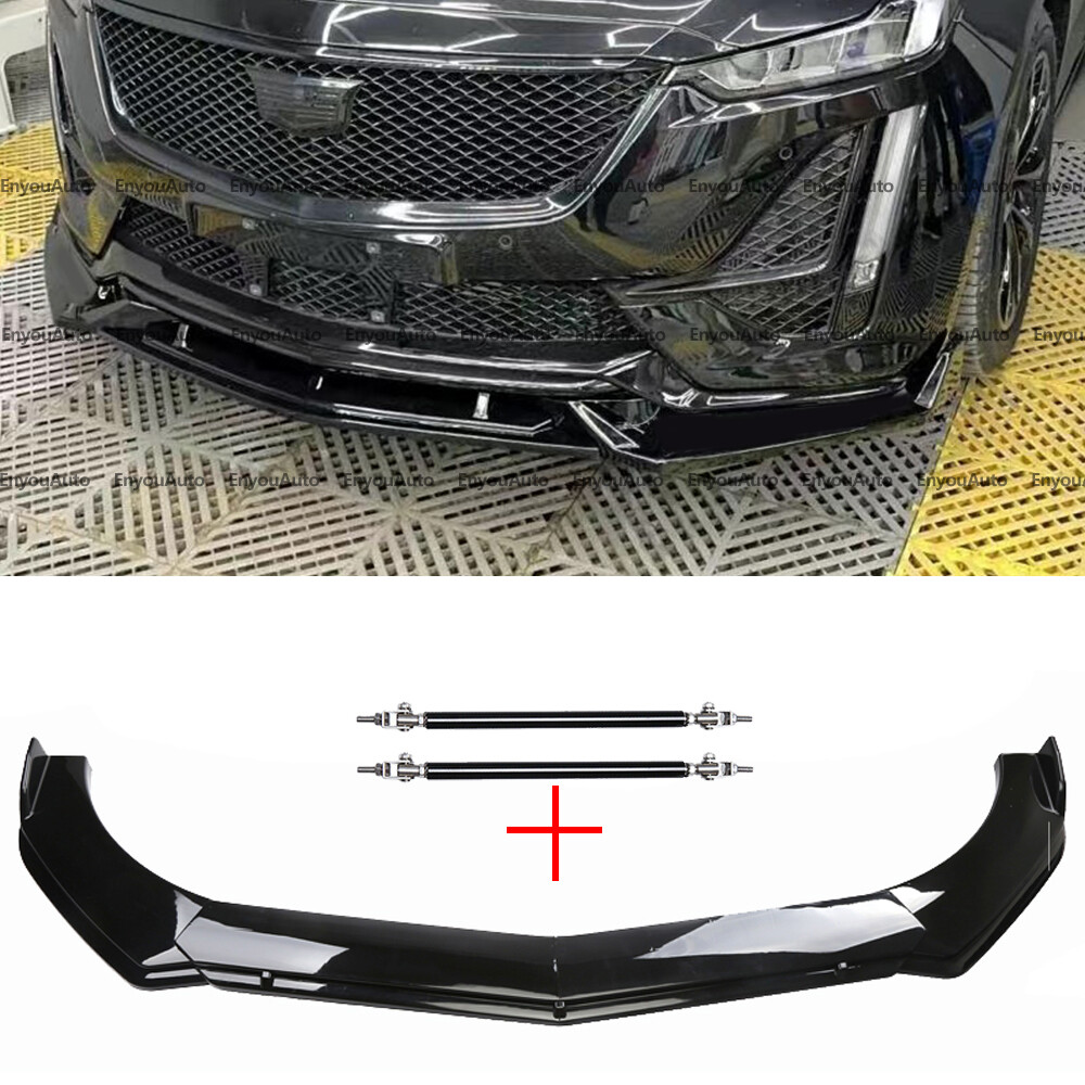 Enhance Your Cadillac ATS XTS CTS SRX with Glossy Black Front Bumper Lip Spoiler & Strut Rods
