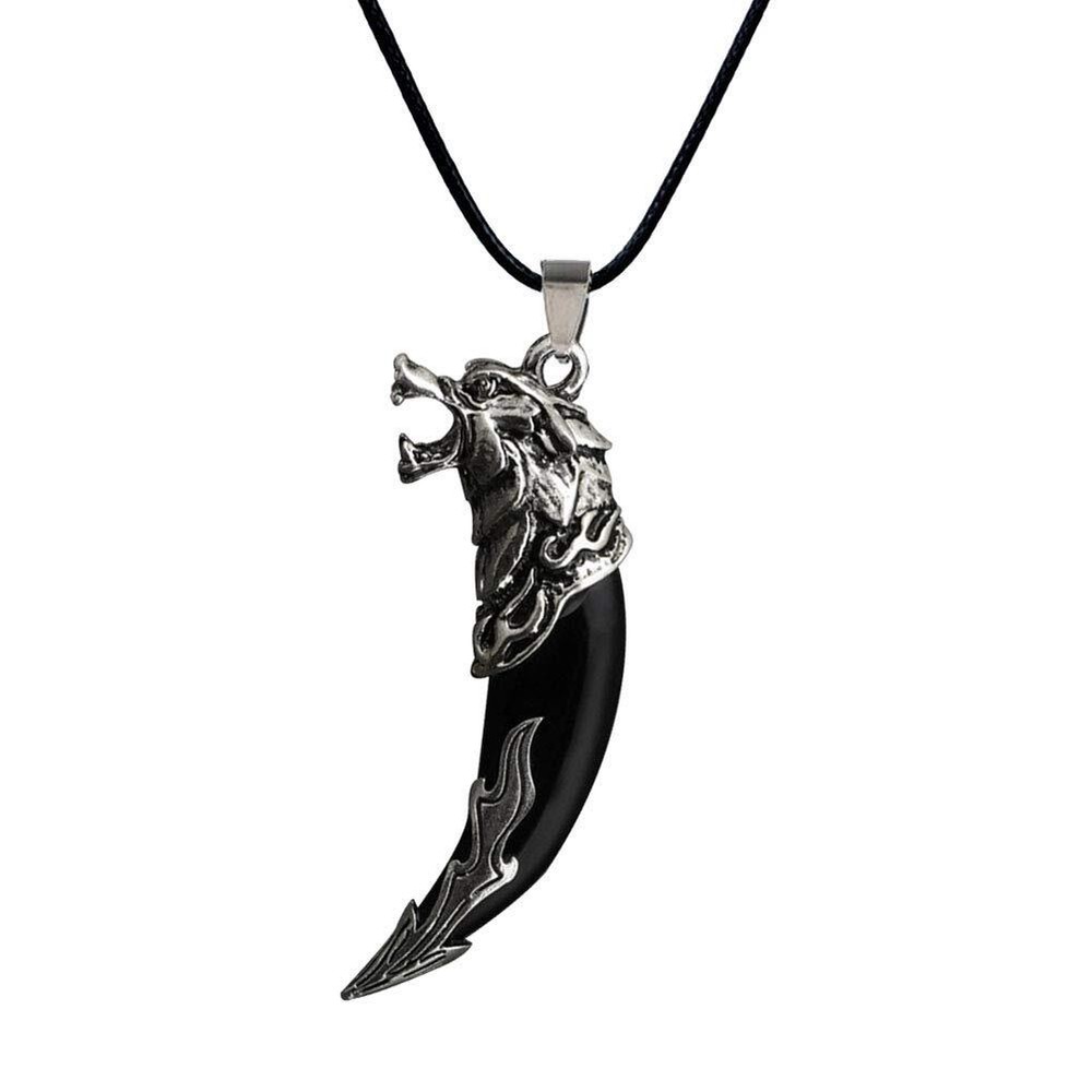 Tribal wolf fang pendant collar for men and kids