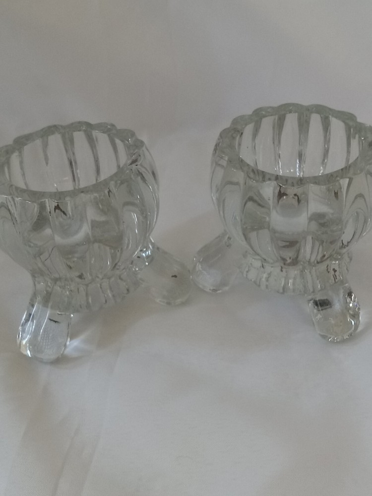 Vintage Jeannette National Clear Glass Footed Votive Tealight Candle Holders