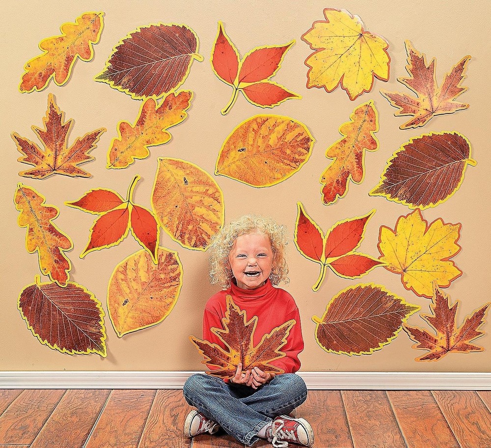 48-Piece Realistic 12-Inch Autumn Leaf Cardstock Cutouts for Fall Decor #269