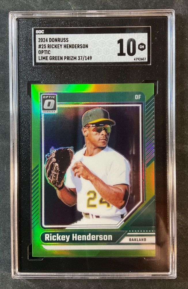 Rickey Henderson 2024 Donruss Optic Lime Green #25 149 SGC 10 Pop 1 Gem Mint