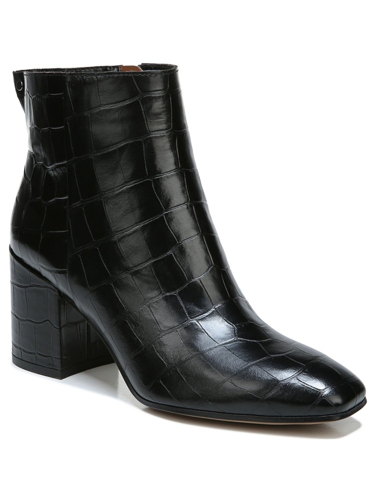 FRANCO SARTO Womens Black Crocodile Studded Tina Block Heel Leather Booties 10 M