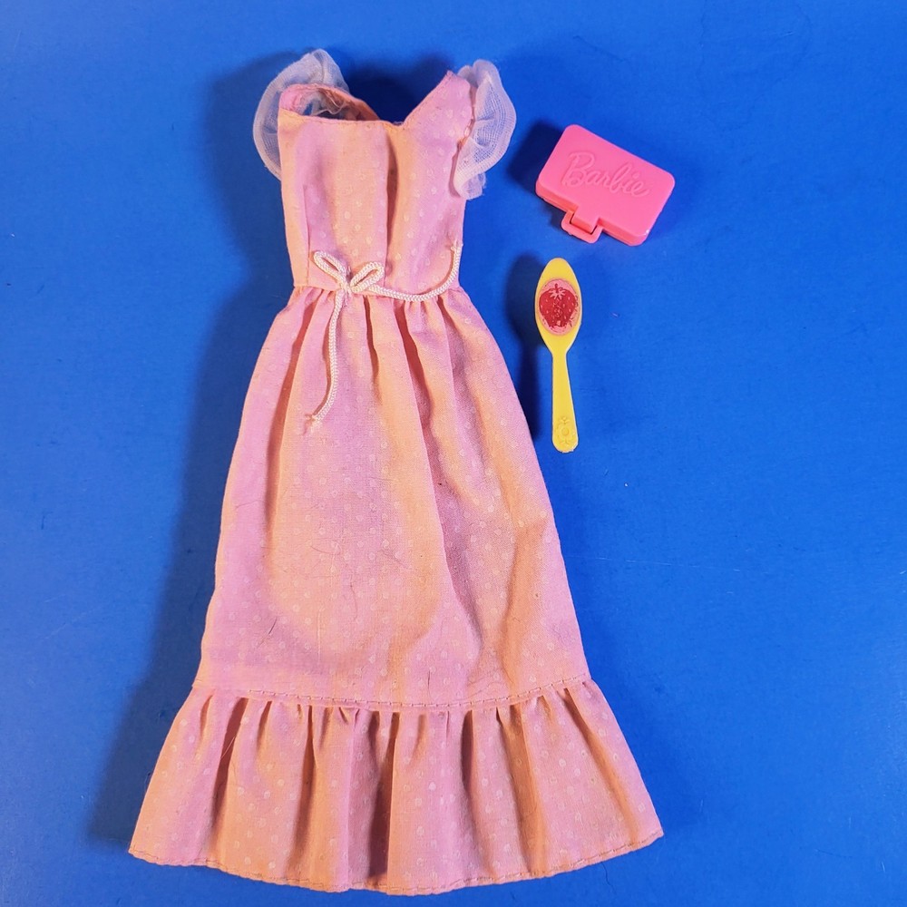 Vintage Sweet Sixteen Barbie Dress 1974 Original Pink Maxi Brush Compact