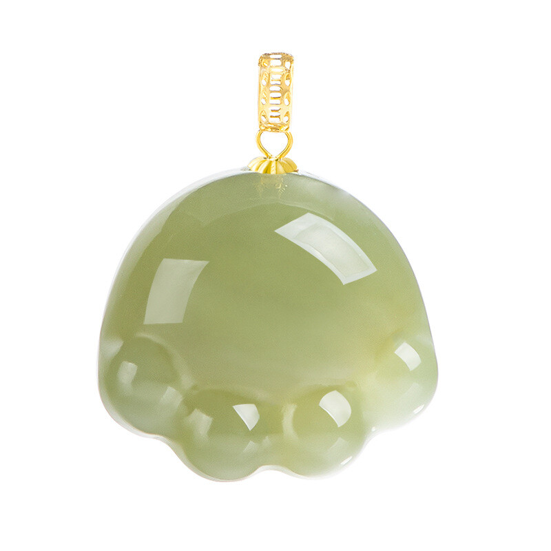 Natural Hetian Jade Green Cat Claw Pendant with S925 Silver Set