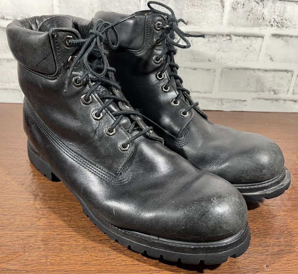 Timberland Black Leather Waterproof Work Boots Size 13 Made in USA
