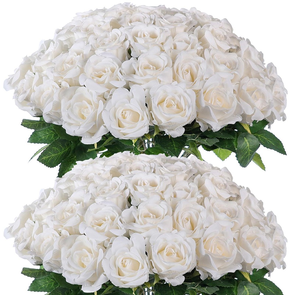 60 Pcs Artificial Rose Flower Realistic Faux Silk Roses Stem Fake Roses Bouqu...