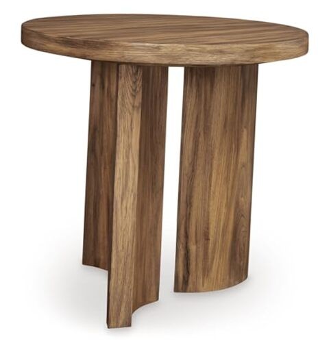 Austanny Rustic Thick Tabletop End Table with Curved Plinth Base in Light Brown
