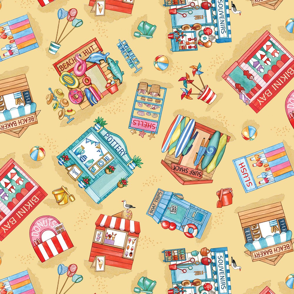 Nautical Fabric | Sea La Vie Beach Hut Souvenir Yellow | Michael Miller YARD