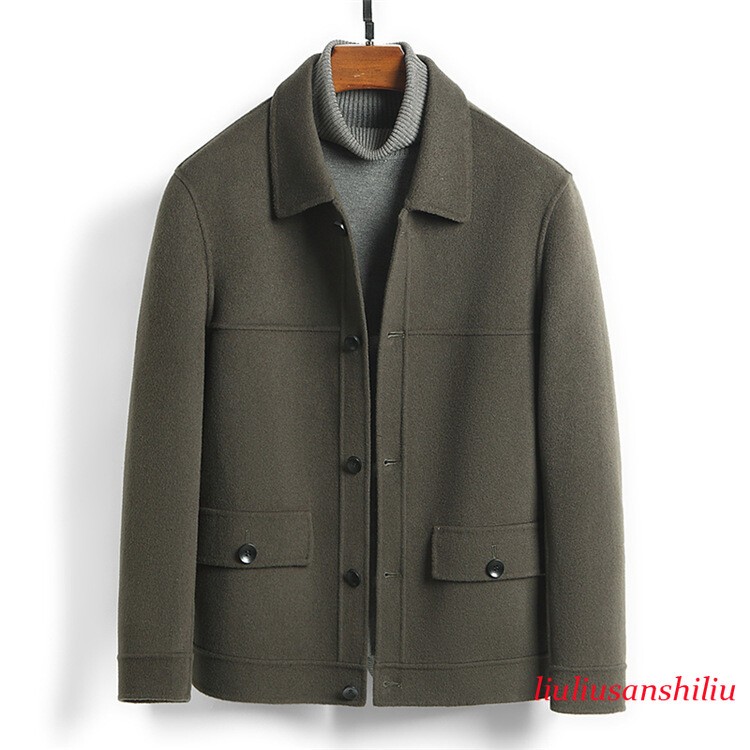 Men 100% Wool Short Trench Coat Overcoat Single Breasted Button Spring Autumn Sz