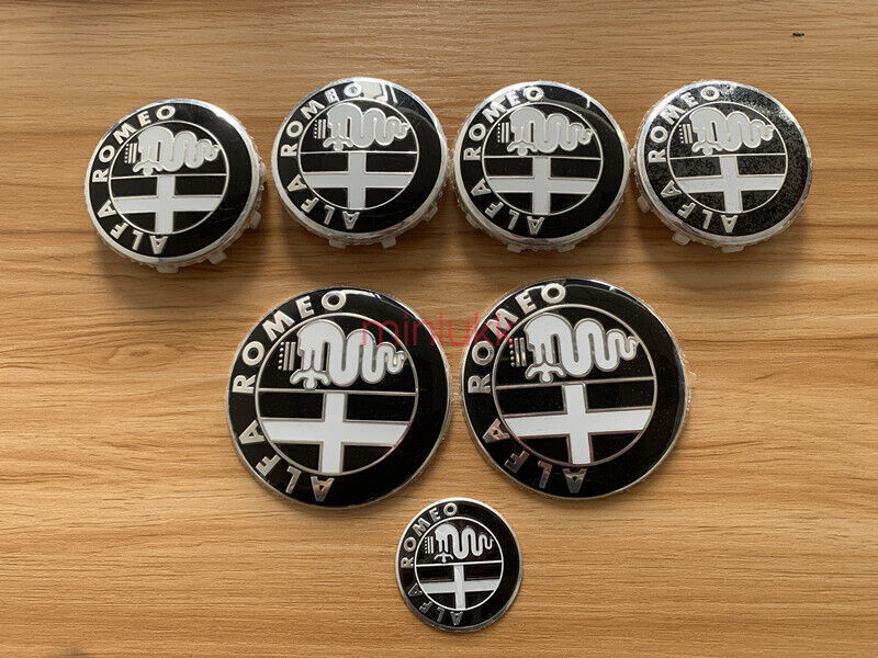 7pcs ALFA ROMEO Car Badge Set for Hood Rear Wheel Steering in Black