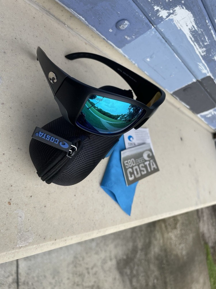 COSTA DEL MAR Blackfin POLARIZED Sunglasses Matte Black/Blue Mirror 580P NEW