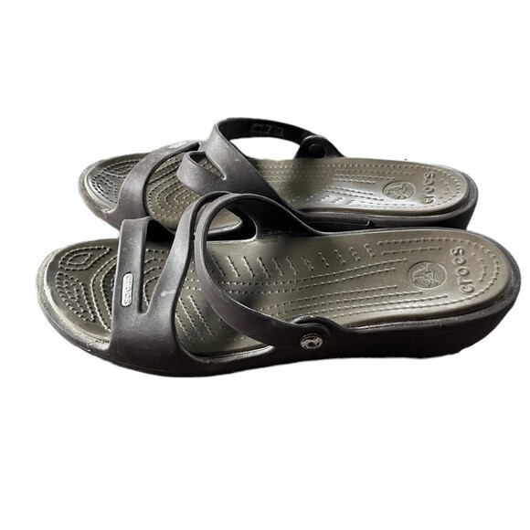 Crocs Womens Brown Slip On Wedge Sandals Size 10 Comfort Footbed